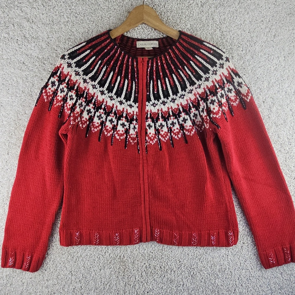 Vtg Casual Corner Nordic Fair Isle Full Zip Cardigan Sz Large Made Australia - Picture 7 of 11